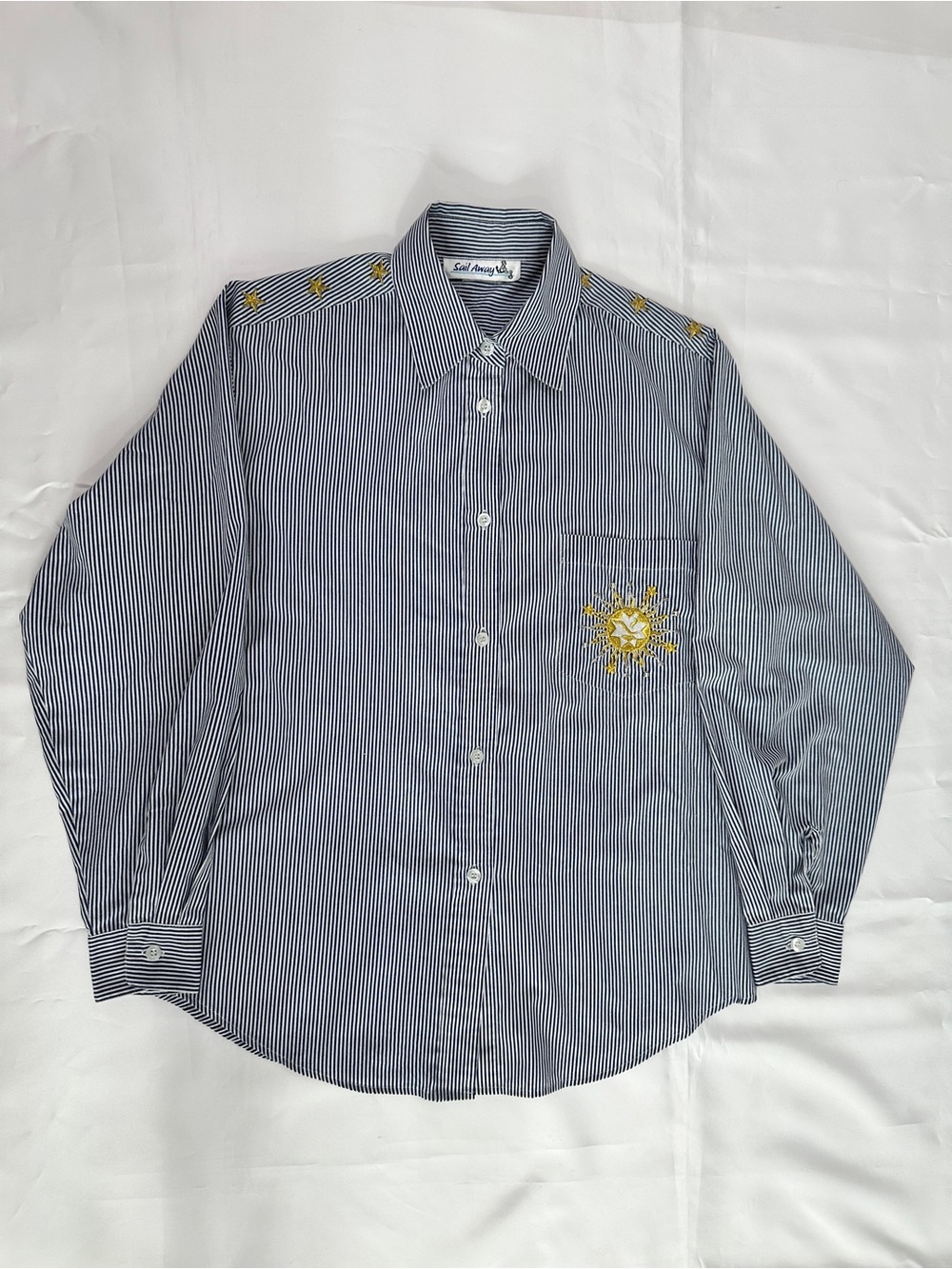 Sail Away Women’s Nautical Striped Embroidered Button Up Shirt M/L